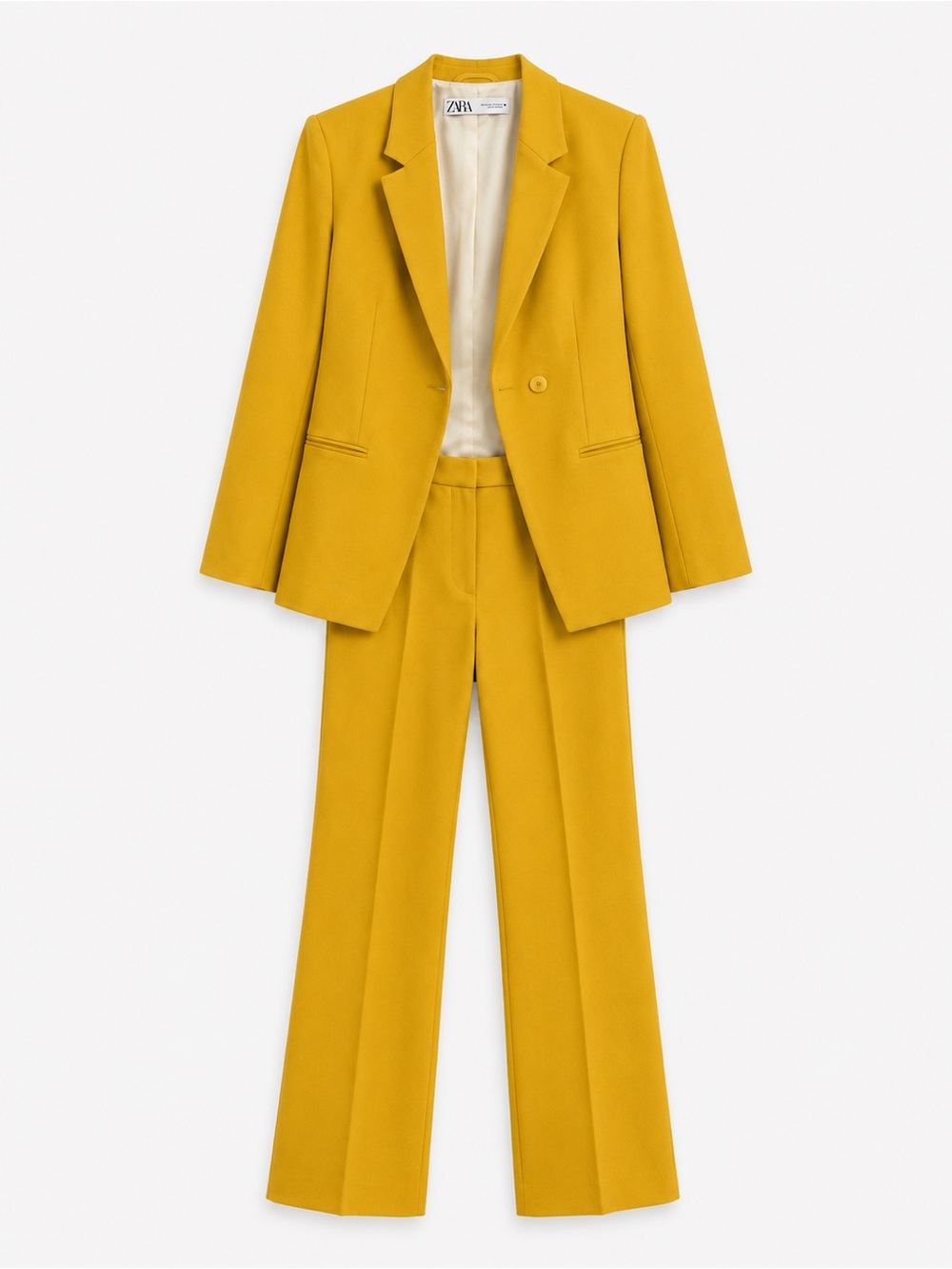 Zara Mustard Yellow Tailored Blazer and Wide-Leg Trousers (top S/pants M)